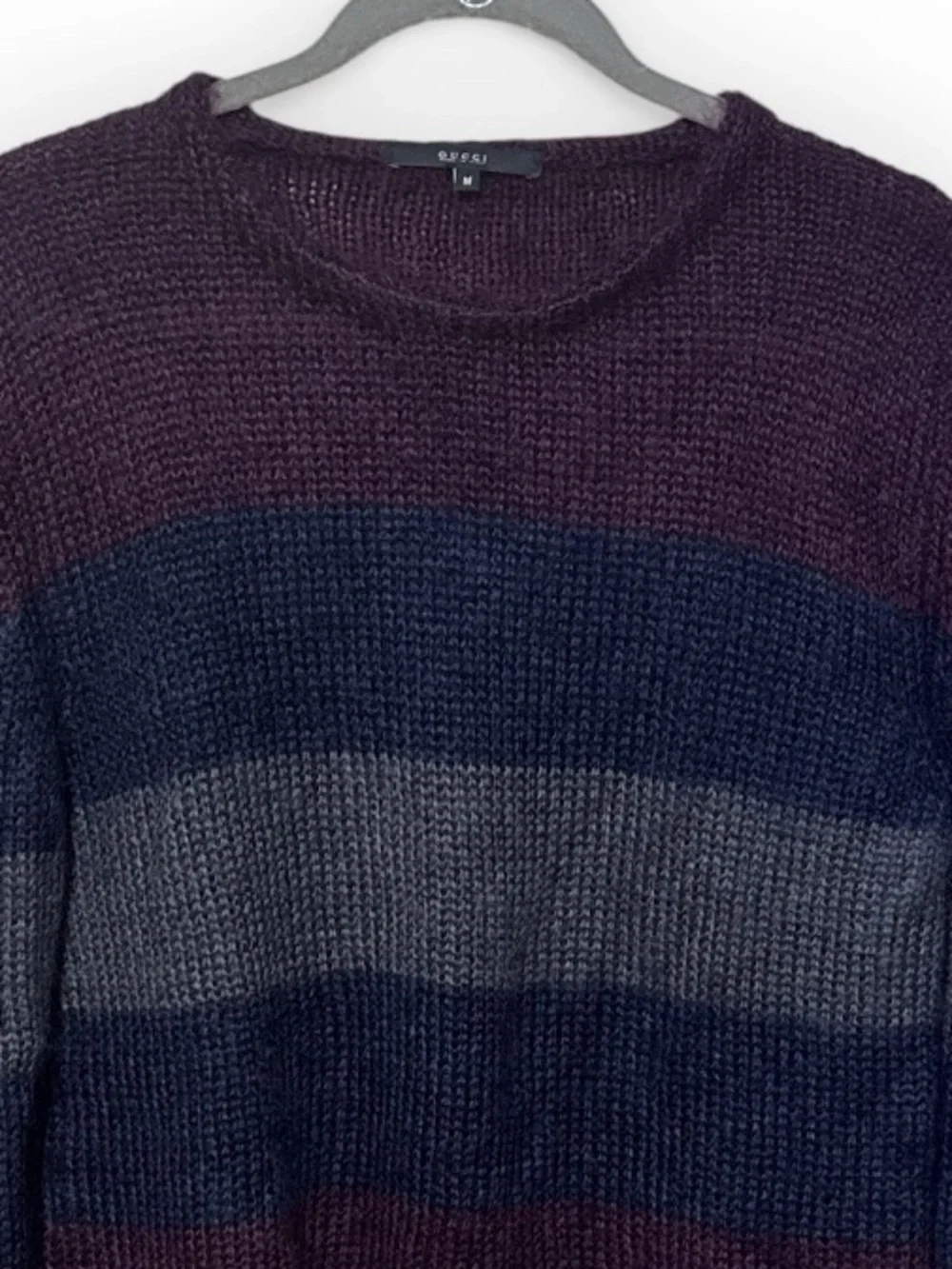 GUCCI Mohair and Silk Striped Sweater M 20” p2p Burgundy Combo $1,600 Retail